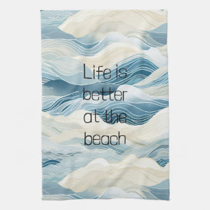 Blue Cream Sea Sand Ocean Waves Kitchen Towel