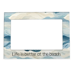 Blue Cream Sea Sand Ocean Waves Magnetic Frame