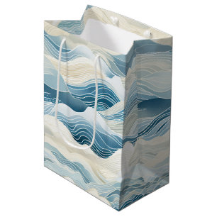 Blue Cream Sea Sand Ocean Waves Medium Gift Bag