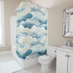 Blue Cream Sea Sand Ocean Waves Shower Curtain