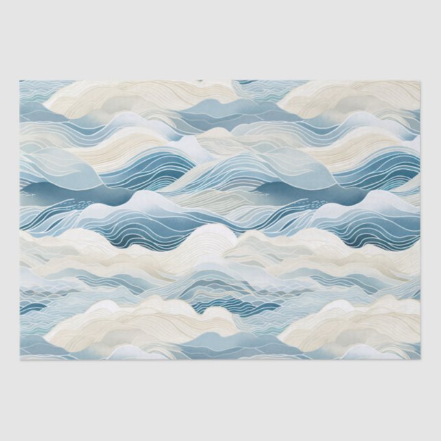 Blue Cream Sea Sand Ocean Waves Tissue Paper (Front)