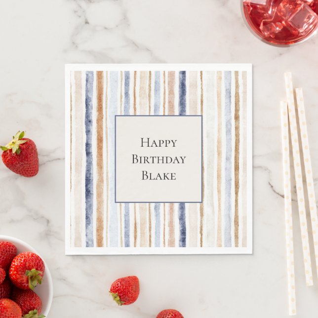 Blue Cream Stripes Birthday Napkins (Insitu)