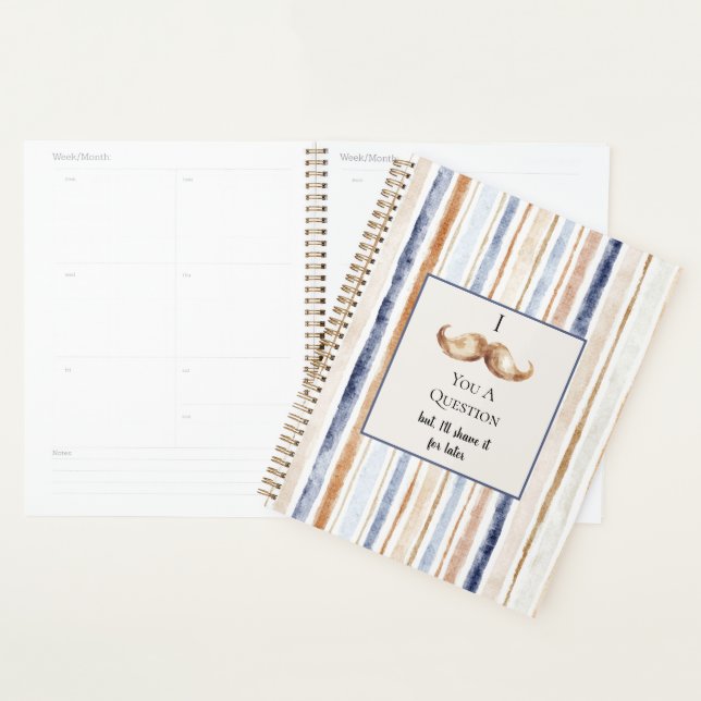 Blue Cream Stripes Mustache You A Question Planner (Display)