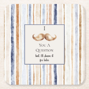 Blue Cream Stripes Mustache You A Question Square Paper Coaster