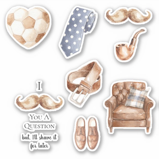 Blue Cream Stripes Mustache You A Question Sticker (Front)