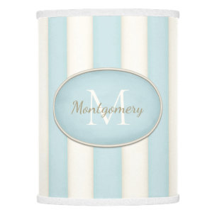 Blue & Cream Stripes Oval Frame Monogrammed Lamp Shade