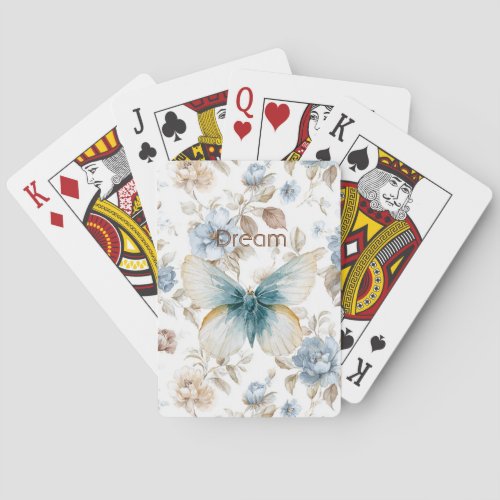 Blue Cream Tan Brown Flowers Butterfly Poker Cards