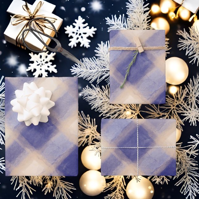 Blue cream tartan plaid farmhouse rustic gingham  wrapping paper sheets (Creator Uploaded)