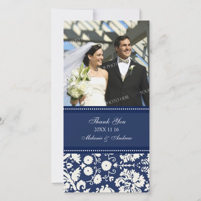 Blue Cream Thank You Wedding Photo Cards (Front)