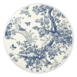 Blue Cream Toile Flowering Branch Ceramic Knob