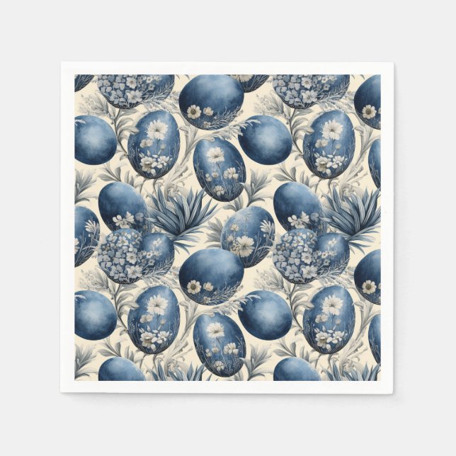 Blue & Cream Vintage Egg Pattern Napkins (Front)