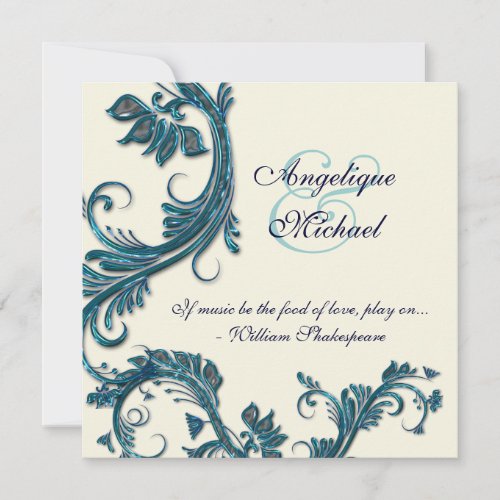 Blue cream wedding anniversary engagement invite