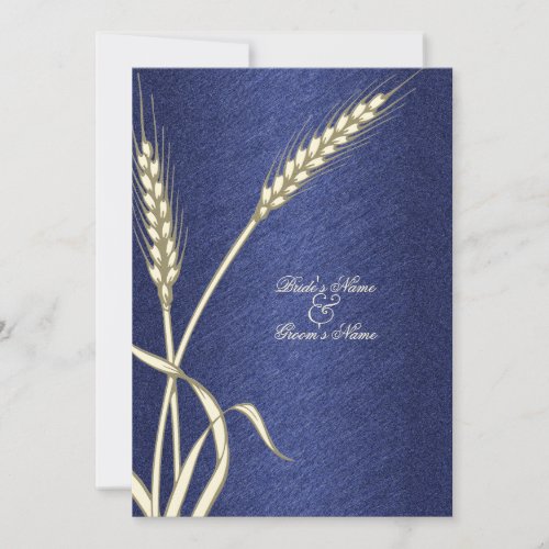 Blue cream wedding wheat flower custom announcement