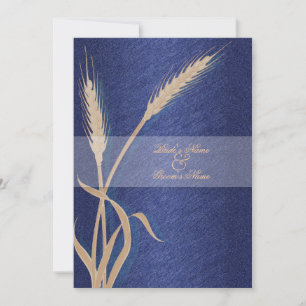 Blue cream wedding wheat flower invitation