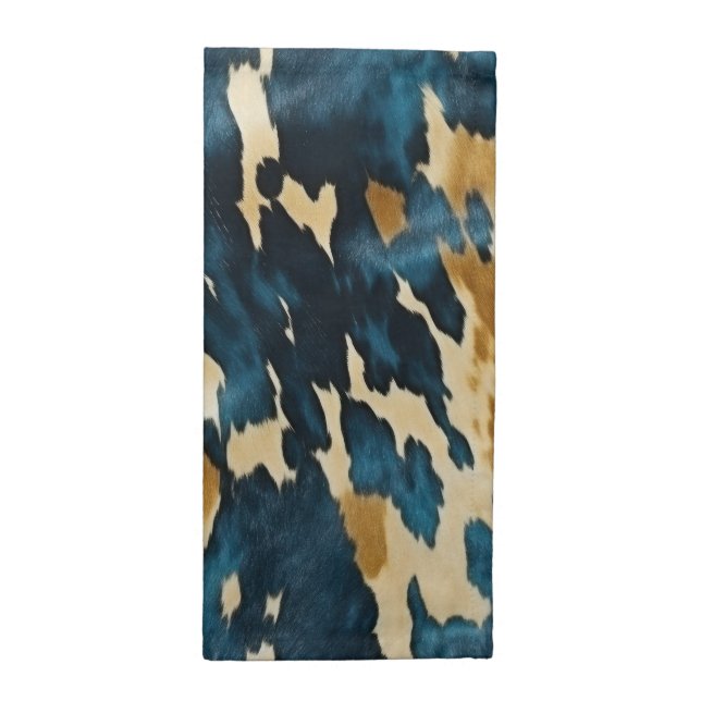 Blue Cream Western Cowhide  Cloth Napkin (Half Fold)