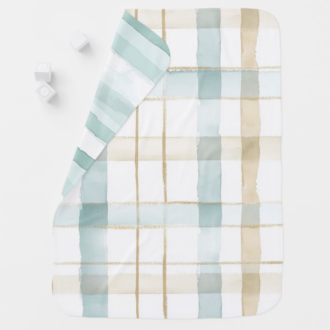 Blue Cream White Plaid Baby Shower   Baby Blanket (In Situ)