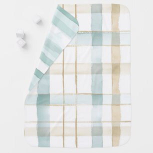 Blue Cream White Plaid Baby Shower   Blanket