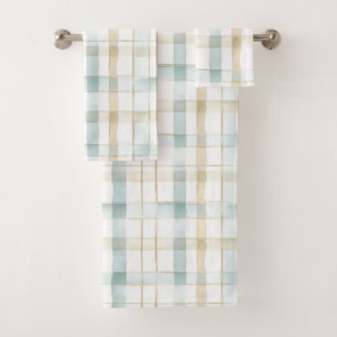 Blue Cream White Plaid Bridal Shower Bath Towel Set