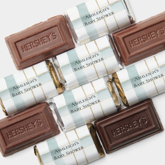 Blue Cream White Plaid Stripes Baby Shower Hershey's Miniatures (Assorted)