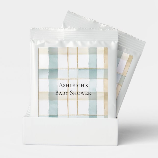 Blue Cream White Plaid Stripes Baby Shower Lemonade Drink Mix (Pair)