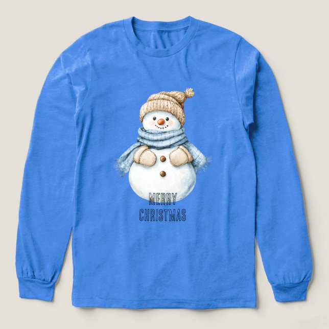 Blue Cream White Snowman Christmas Tri-Blend Shirt (Design Front)