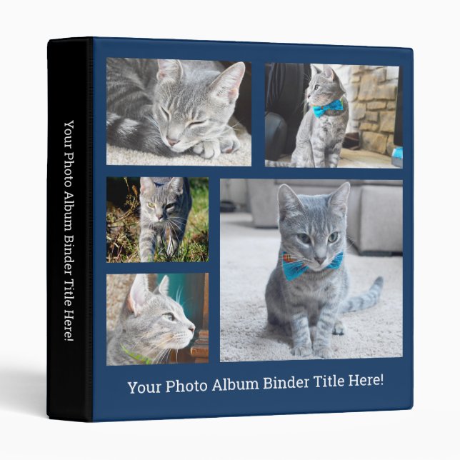 Blue Create Your Own Collage Personalized Photo 3 Ring Binder (Front/Spine)