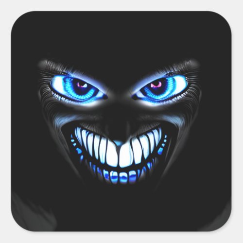Blue Creepy Face Smiling with Scary Teeth Square Sticker
