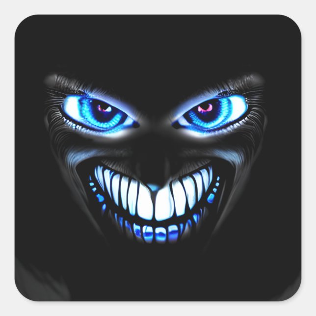 Blue Creepy Face Smiling with Scary Teeth Square Sticker (Front)
