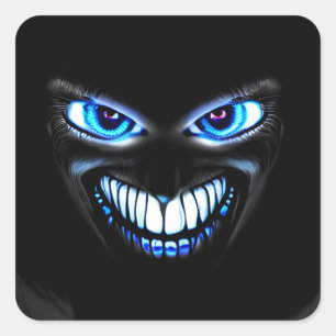 Blue Creepy Face Smiling with Scary Teeth Square Sticker