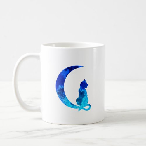 Blue Crescent Moon and Cat Coffee Mug