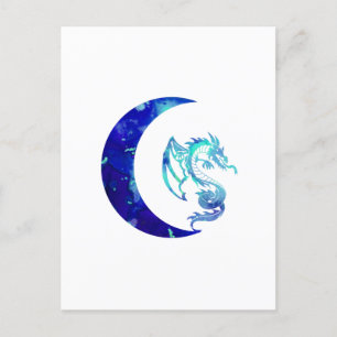 Blue Crescent Moon and Dragon Postcard