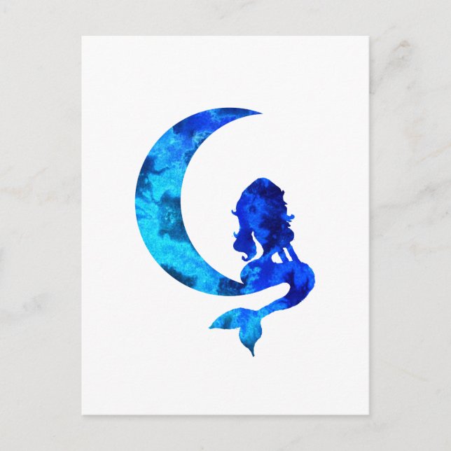 Blue Crescent Moon and Mermaid Postcard (Front)