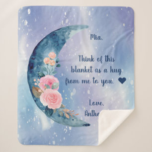 Blue Crescent Moon Custom Message  Sherpa Blanket