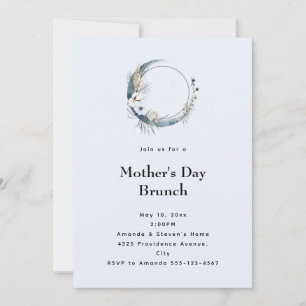 Blue Crescent Moon Mother's Day Brunch Invitation