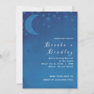 Blue Crescent Moon Night Sky Wedding Invitation