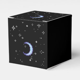 Blue Crescent Moon With Stars Pixel Art Favor Boxes