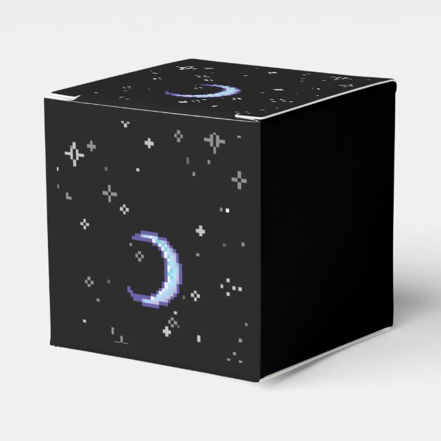 Blue Crescent Moon With Stars Pixel Art Favor Boxes (Front Side)