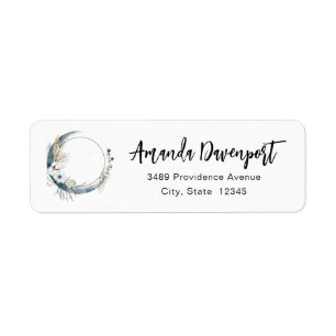 Blue Crescent Moon with White Flowers Address Label