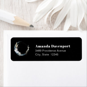 Blue Crescent Moon with White Flowers Address Label
