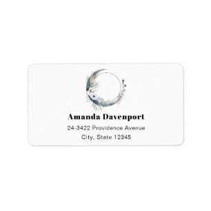 Blue Crescent Moon with White Flowers Address Label