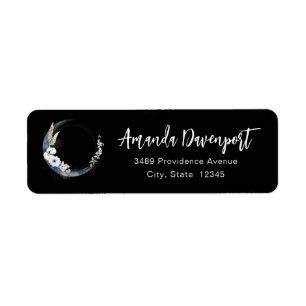 Blue Crescent Moon with White Flowers Address Label