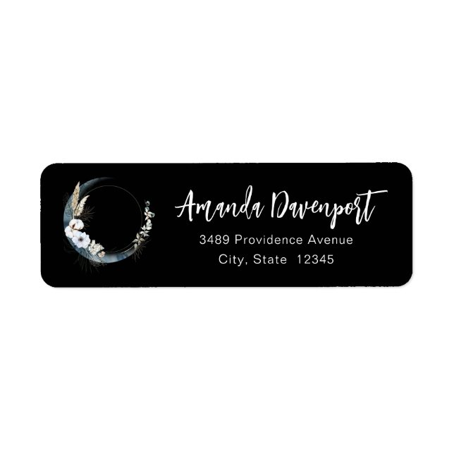 Blue Crescent Moon with White Flowers Address Label (Front)