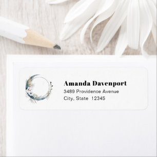 Blue Crescent Moon with White Flowers Address Label