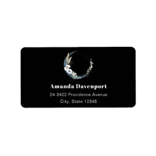 Blue Crescent Moon with White Flowers Address Label
