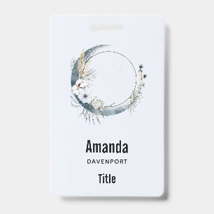 Blue Crescent Moon with White Flowers Badge