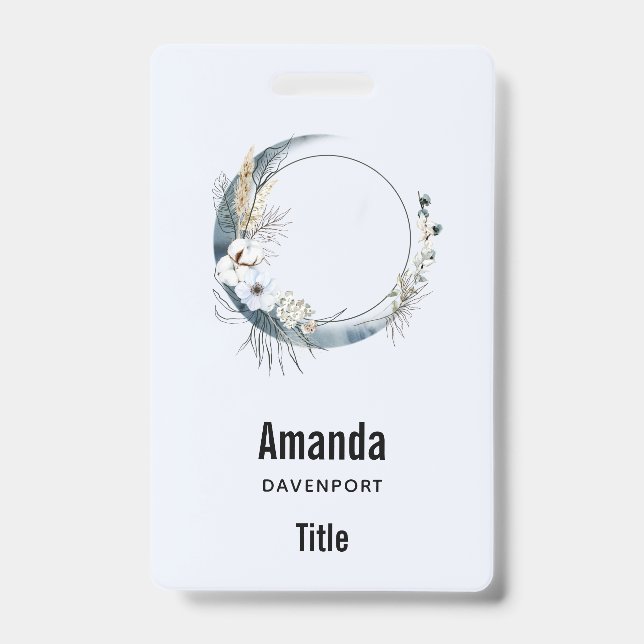 Blue Crescent Moon with White Flowers Badge (Front)