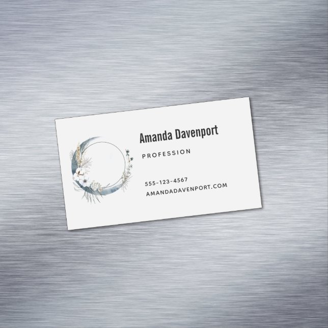 Blue Crescent Moon with White Flowers Business Card Magnet (In Situ)