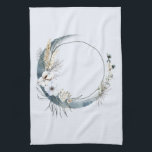 Blue Crescent Moon with White Flowers Kitchen Towel<br><div class="desc">A kitchen towel with a mystical illustration. A dark blue crescent moon with a elegant thin circle outline and white flower blossoms along its edges.</div>