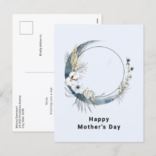 Blue Crescent Moon with White Flowers Mother's Day Holiday Postcard