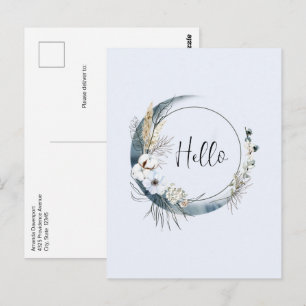 Blue Crescent Moon with White Flowers Postcard